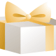 White present with gold ribbon and bow