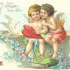 Two cherubs with hearts and doves vintage Valentines card