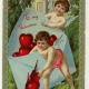 Cherubs with an envelope full of Valentine's Day hearts vintage Valentine card