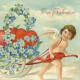 Two cherubs with a flower cart vintage Valentine card