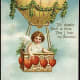 Cherub in a hot air balloon: "With Love from Thy Valentine" message vintage Valentine card