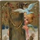 Cherub hiding behind a tree vintage Valentine greeting card