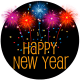 New Year's Eve fireworks in black circle