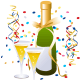 New Year's Eve champagne, confetti and streamers