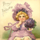 Cute kids: Little girl in purple on a vintage Valentine card