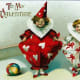 Cute kids: Two Valentine Day clowns in red heart suits on a vintage Valentine