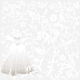 Classic silver floral wedding scrapbook paper with wedding gown and high-heeled shoes
