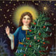 Vintage angel with halo and Christmas tree