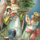 Vintage Christmas angel with Christmas tree, doll, doll carriage and little girl