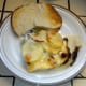 When the musaka is done, let it cool for about five minutes in the pan and serve in squares. We had a green salad with this today, and sourdough garlic bread.