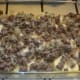 Now spread the meat and onion mixture evenly over the potato layer. If you use the full pound of ground beef, your layer won't look as skimpy as mine.