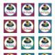 Free square printable blue, pink, green and yellow cupcake toppers