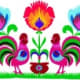 The Kodra (KOD-rah) design may be either floral (as shown here) or pictorial, and comes from the Lowicz region in Poland. Kodra designs are always multicolored.