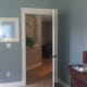 Soothing blue interior paint in the bedroom and bathroom