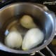 Pears gently simmered in water until cooked with a few drops of vanilla essence and sugar.