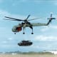 A U.S. Army CH-54 carrying a M551 Sheridan tank at the Redstone Arsenal, Alabama.