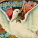 White dove with pink roses and blue flowers free Victorian valentines card
