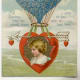 Victorian valentine card with heart hot air balloon