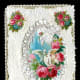 White lace, red and pink roses and two white doves free vintage valentine card