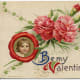 Vintage portrait with red and pink carnations Valentine's Day card "Be My Valentine"