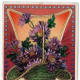 Green basket with purple chrysanthemums free vintage valentine card