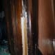 Plywood strip fixed in damaged area and is ready for sanding to make good
