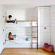 The closet in the bedroom rolls out to reveal excellent storage.
