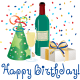 Birthday hat, wine, wine bottle and present clipart