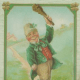 St. Patrick's Day cards: Irish lad in green coat with pig "Dear Old Ireland"