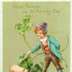 St. Patricks Day cards: Irish lad with shamrocks and pig "Good Fortune on St. Patrick's Day"
