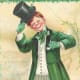 St. Patrick's Day cards: Irish lad in green coat with black top hat "The Top 'o the Mornin' to You"
