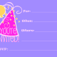 Pink birthday hat and balloon on periwinkle background