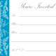 Teal formal floral filigree on white background -- great for holiday parties