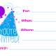 Invitation with blue birthday hat and balloon on white background
