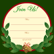 dark green border, holly and pine cones