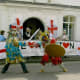 Saint George and the Turk fighting in a mummers play performed by the Waterley Bottom Mummers at Wotton-under-Edge, England, for St. George's Day.
