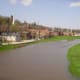 Galena River flowing through downtown Galena, Illinois, USA.