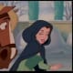 Shown here with the green dress, with the hood up. Rounded hoop shape - not pointy.