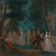 Scene in a park, with figures from the Commedia dell'Arte