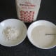 Mixing batter for frying spicy chicken and potato fritters
