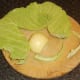 Tough central stalk cut from cabbage leaves