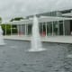 View of the fountains and Cherie Flores Garden Pavilion