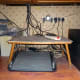 Original spaghetti junction under the desk before I made the cable management trough. The following photos is a guide to making and installing the cable management trough