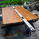 Pine table top, from a redundant pine table, to be used for the new alcove shelving