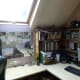 Main and side desks with office mirror and corner shelf unit; before office makeover