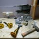 Using chisels and mallet to chisel out the recess for the electrical sockets