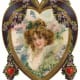 Gold and purple frame and flowers and Victorian woman
