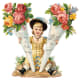Vintage Mothers Day clip art: Victorian child with flower cones "From a true heart; All joys be thine"