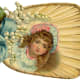 Fan with little girl and white flowers and blue bow