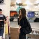Kate Beckinsale shopping for shoes wearing black knee high heel stileto boots